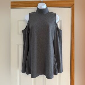 Elegant Charcoal Cold Shoulder Women's Mock Turtleneck